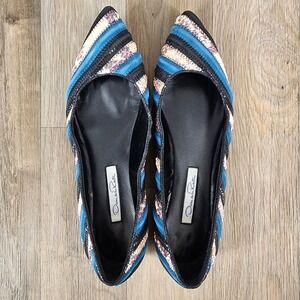 Oscar de la Renta Blue & Snake Print Pointed Toe Ballet Flats Sz 9 Made in Italy